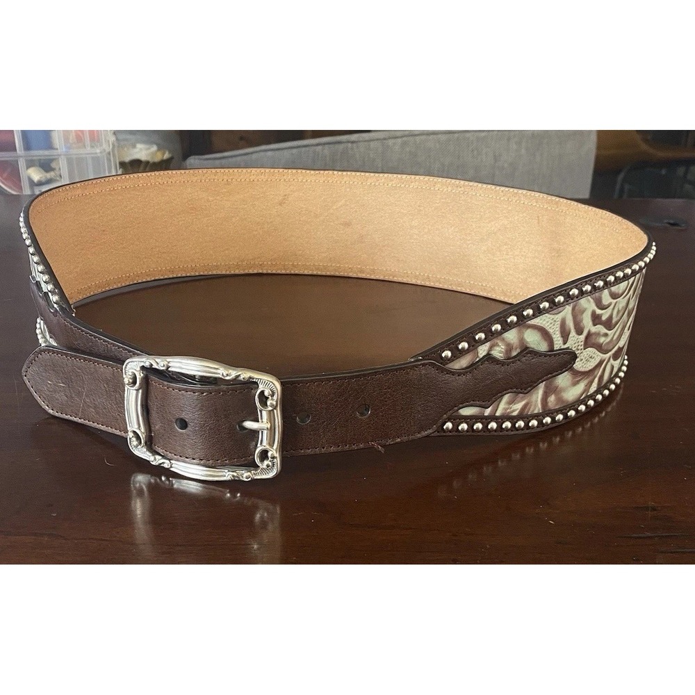 3D Belt Women‎ Embossed Western Leather Belt Turquoise Color Sz XL
